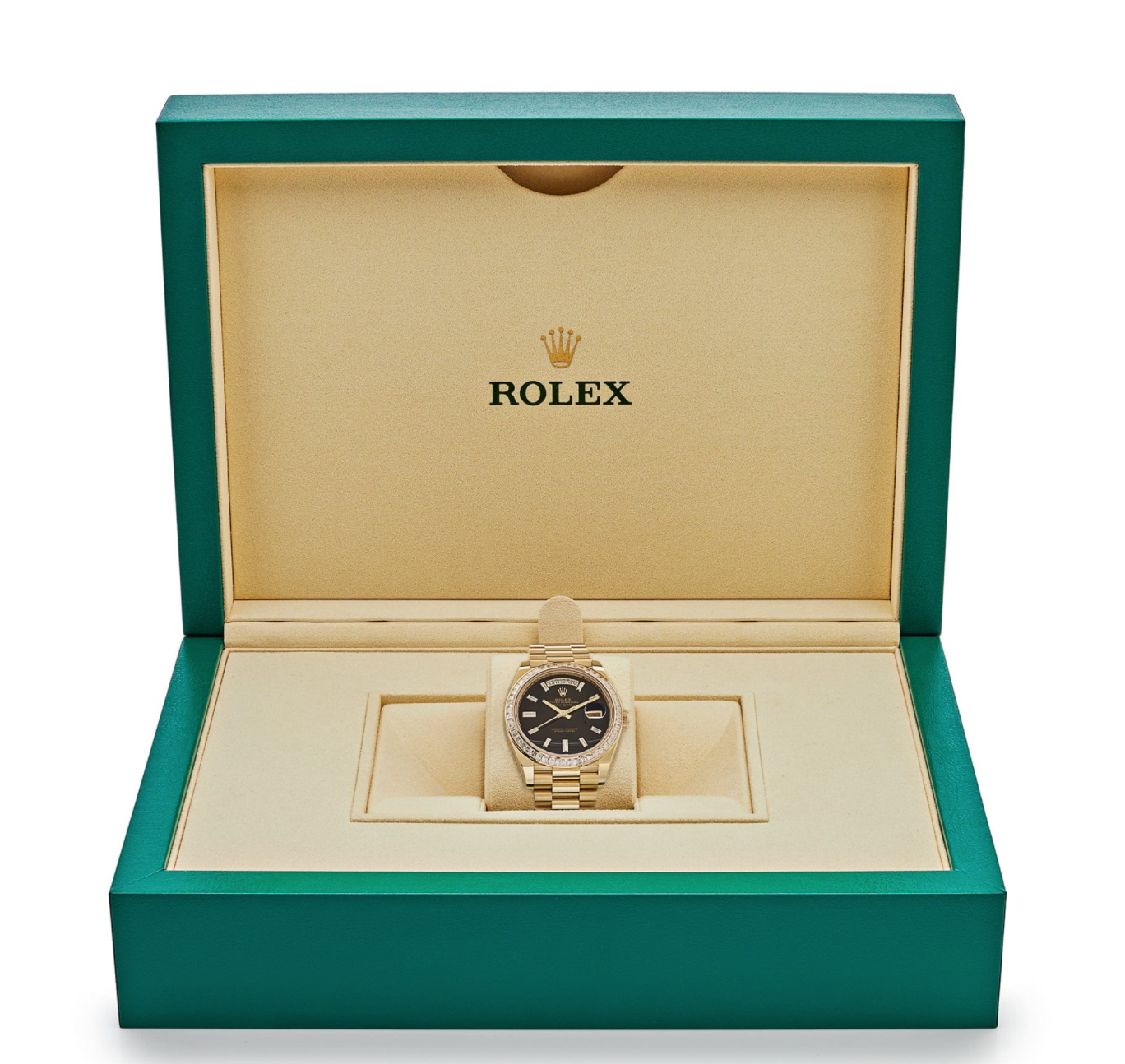 Day-date yellow gold baguette diamond dial 40mm